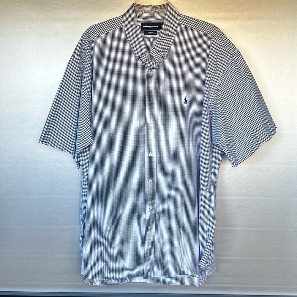 RALPH LAUREN Golf Short Sleeve Shirt Blue White plaid Size XXL